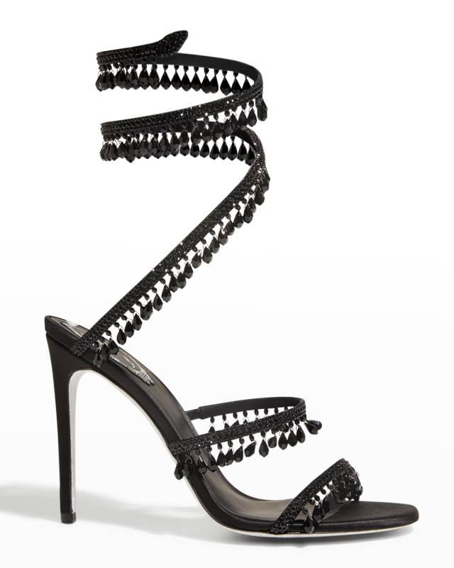 Chandelier Beaded Ankle-Wrap Sandals